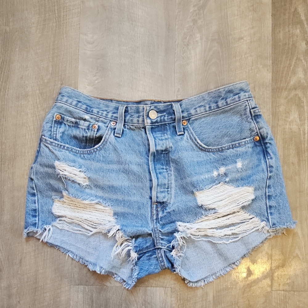 Levi's Light Blue Distressed Jean Shorts